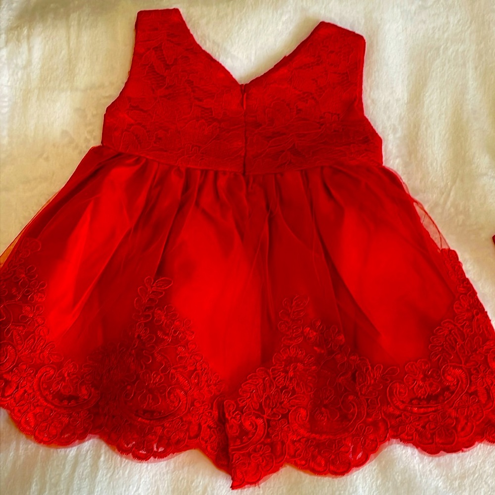 Beautiful Red Dress with lace & Bows, Size 3 Months - Picture 7 of 10